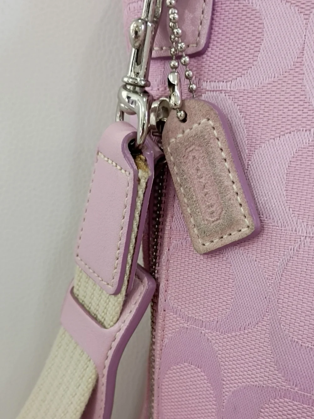 Coach Pink Signature Crossbody with Suede Stripe